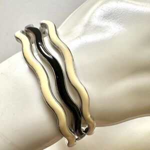 Cream and black enamel bundle of 3 wavy bangle bracelets
